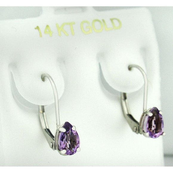 Genuine 1.22 Cts Amethyst Dangling Earrings 14K White Gold